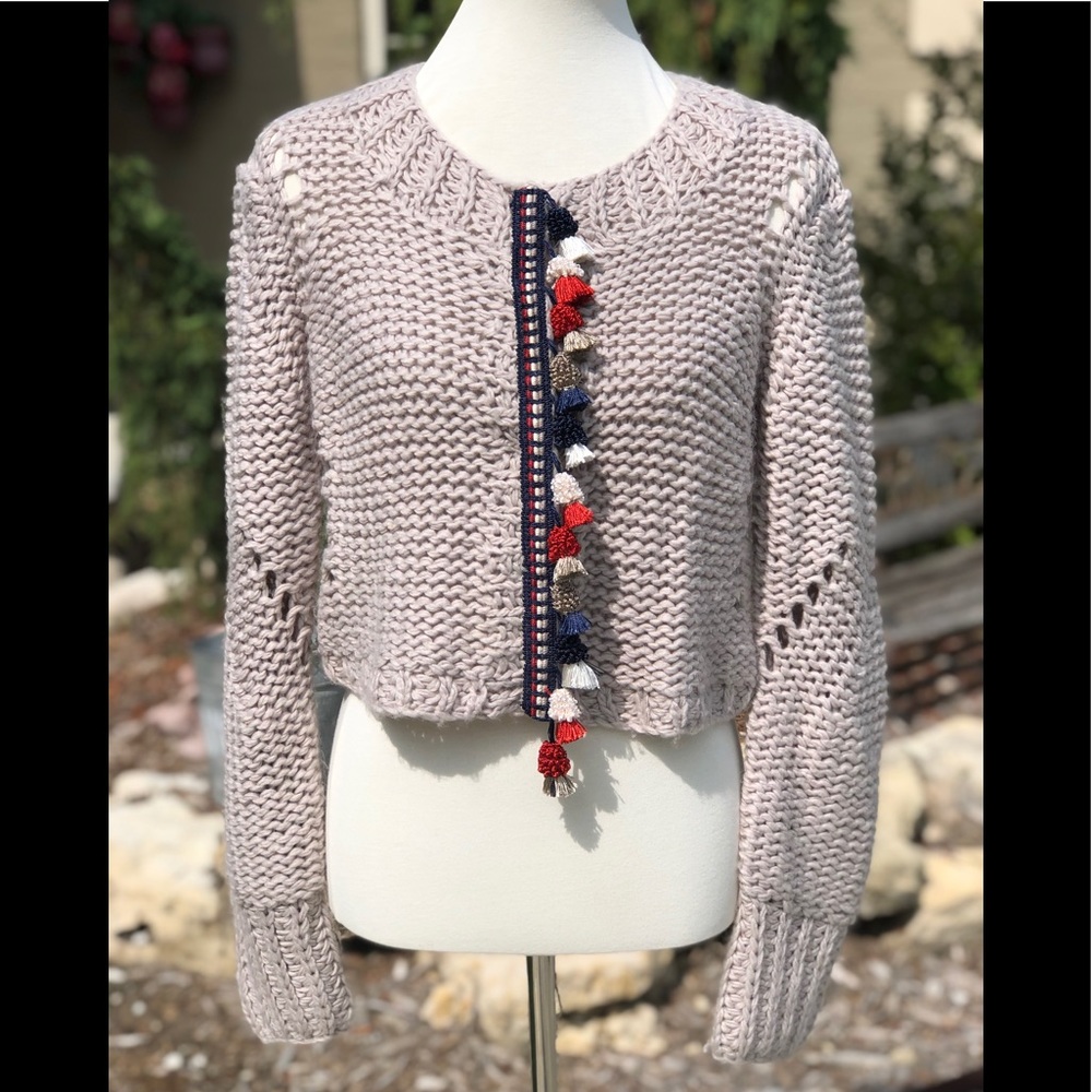 Max Martin crop large knit sweater L with tassels